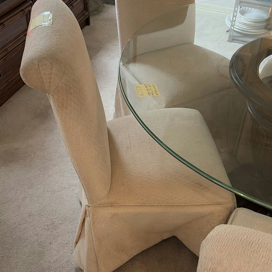 Round Glass-Top Dining Table with Slipcovered Chairs - image 5 of 7