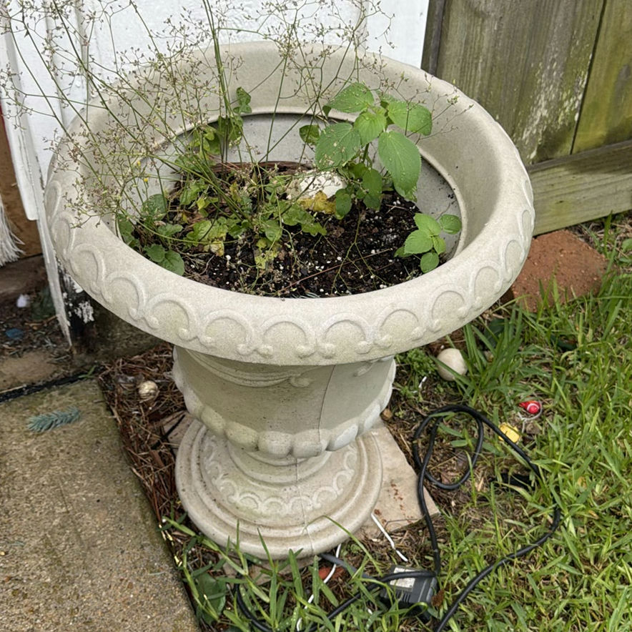 Ornate garden planters and iron umbrella stand - image 3 of 5