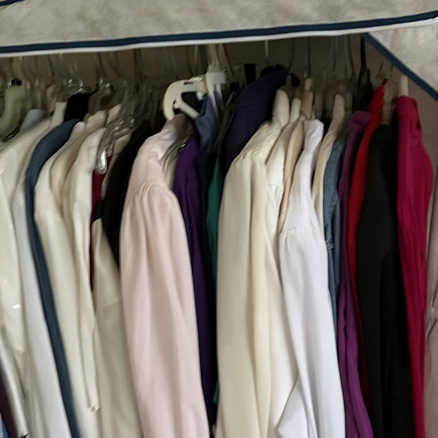 Fabric wardrobe with hanging clothes and hats - image 2 of 6