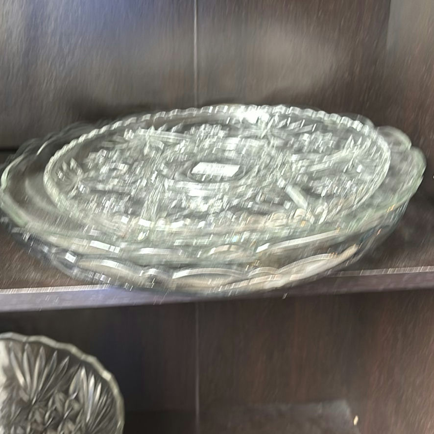 Decorative glassware: crystal plates, bowl, and vases - image 1 of 4