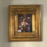 Framed floral still life prints, vintage carriage scenes, and a round wall clock - thumbnail 3 of 6