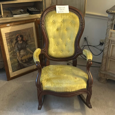 Vintage Yellow Velvet Upholstered Rocking Chair - Image 1 of 4