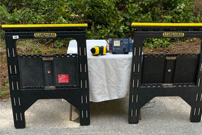 Sawhorses, Battery Charger & Ear Protection - Image 1 of 7