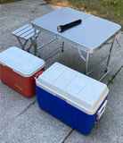Folding camping table with two coolers, flashlight, and folding stool - thumbnail 1 of 6