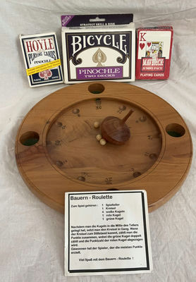 Bauern-Roulette round wooden game board with playing card decks - Image 1 of 3