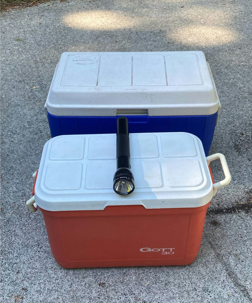 Folding camping table with two coolers, flashlight, and folding stool - image 3 of 6