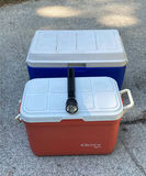 Folding camping table with two coolers, flashlight, and folding stool - thumbnail 3 of 6