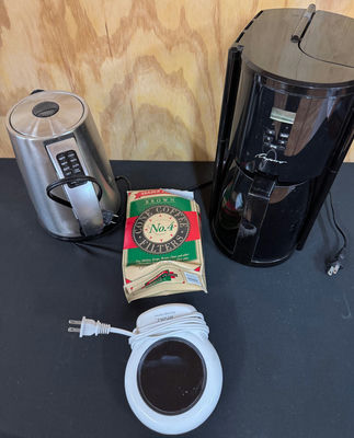 Kettle, Coffee Maker, Filters, and Mug Warmer - Image 1 of 5