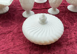 Milk glass tableware collection with lidded bowls, goblets, and a compote - thumbnail 2 of 12