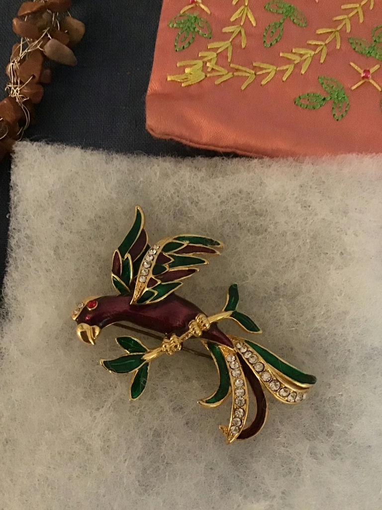 Beaded necklaces, parrot brooch, and embroidered bag - image 3 of 3