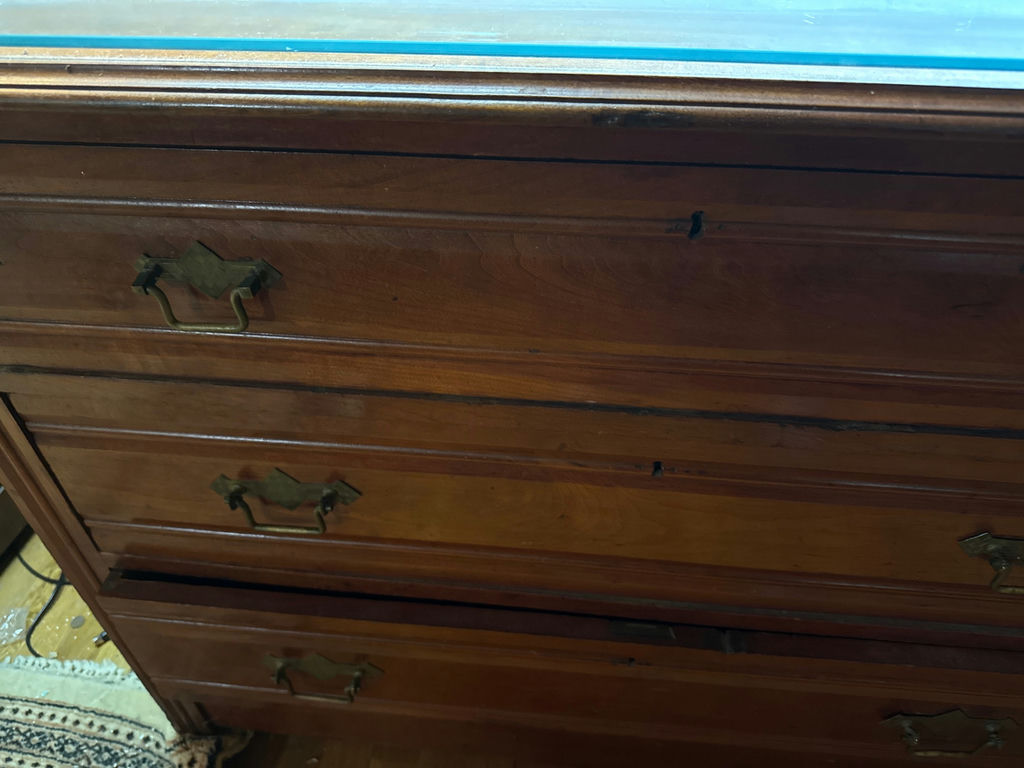 Antique five-drawer wooden chest with glass top - image 3 of 4