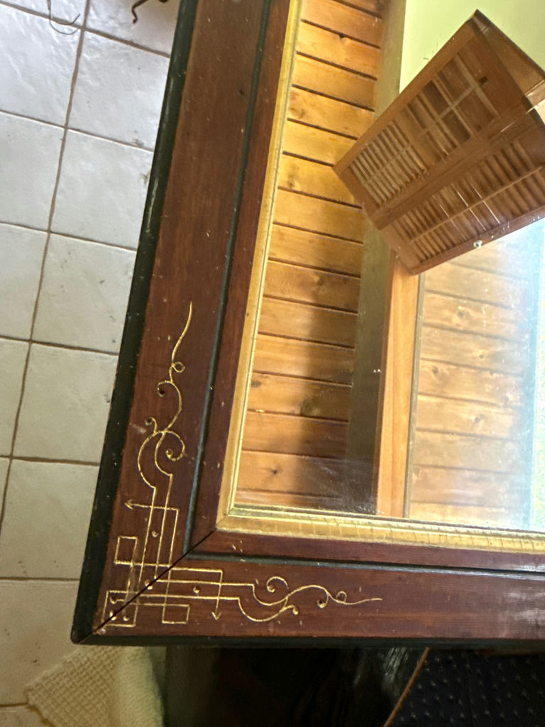 Rectangular wooden-framed wall mirror with carved detailing - image 2 of 2