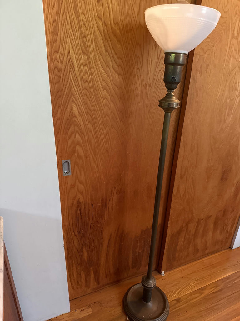 Brass floor lamp with frosted glass shade - image 1 of 3