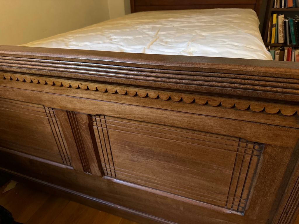 Ornate wooden bed frame with mattress - image 2 of 4