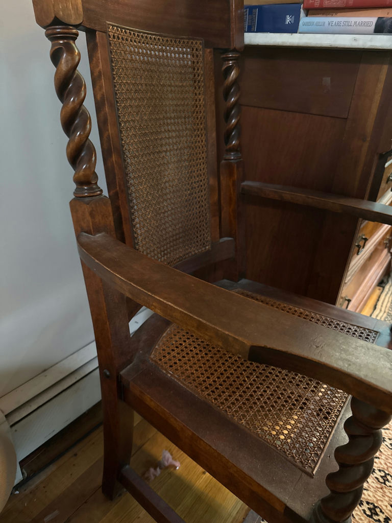 Antique Wooden Armchair with Caned Seat and Back - image 2 of 2