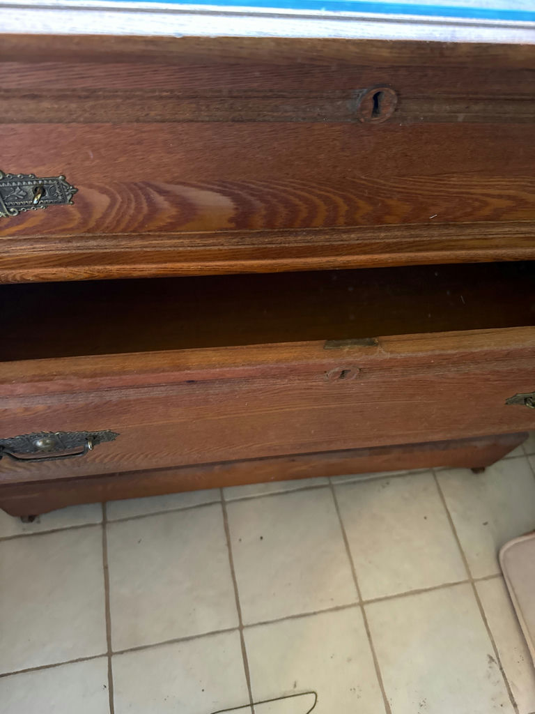 Wooden dresser with glass top and three drawers - image 2 of 3