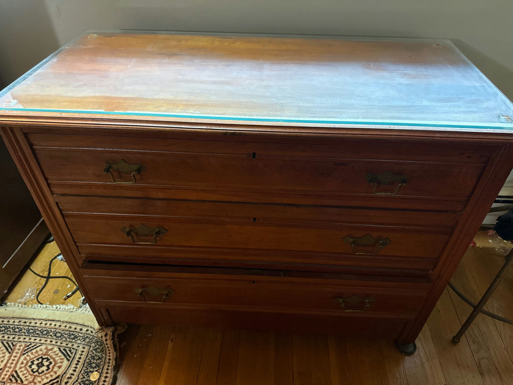 Antique five-drawer wooden chest with glass top - image 1 of 4