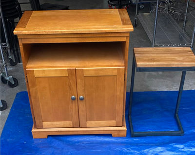 Cabinet With Pivoting Top and Small Table - Image 1 of 7
