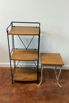 Small Metal And Wood Shelf And Table - Image 1 of 7