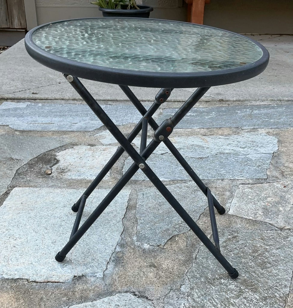 Small Glass And Metal Patio Table And Folding  Side table - image 7 of 8