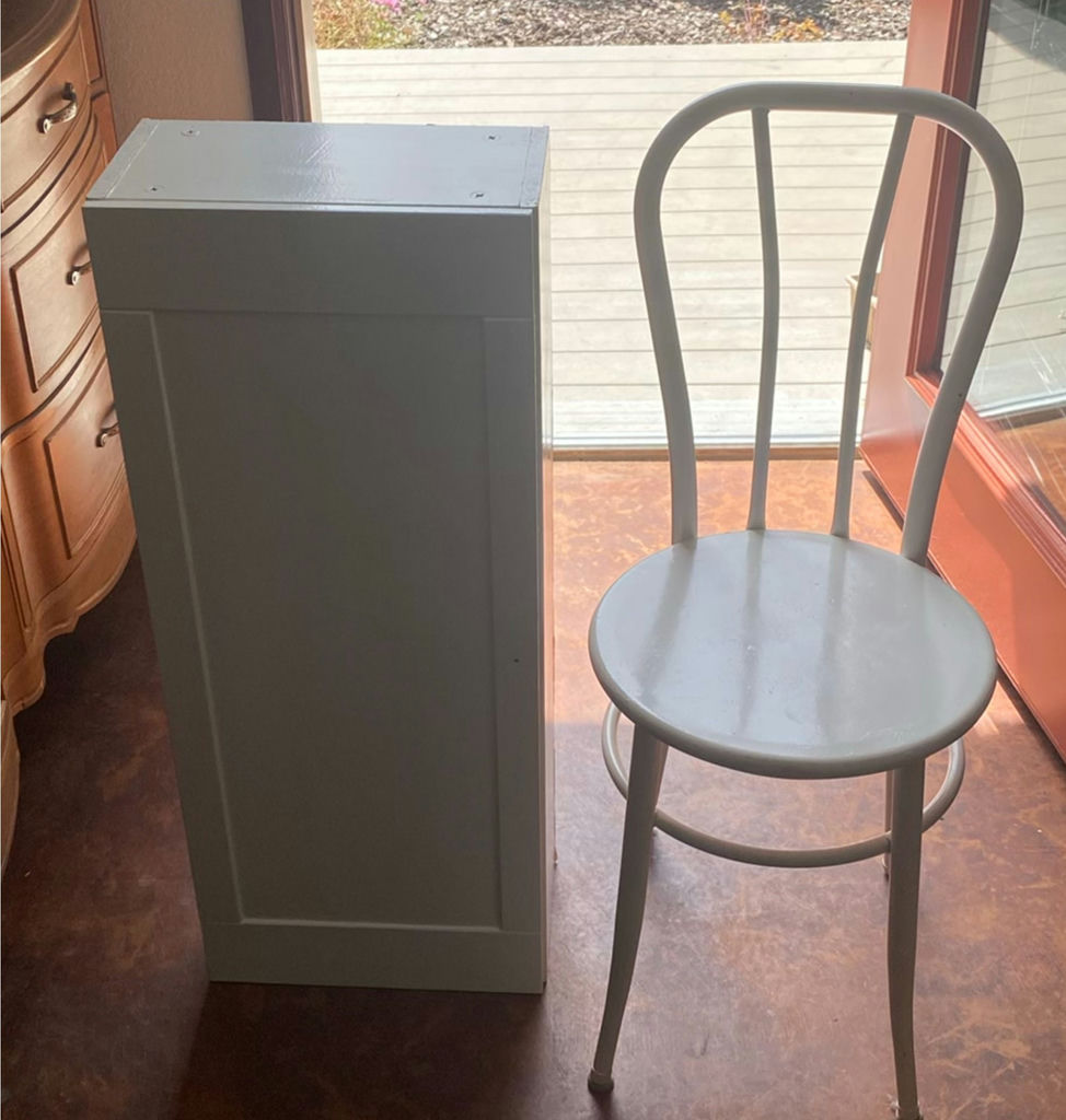 White Metal Chair and Small Wood Cabinet - image 1 of 7