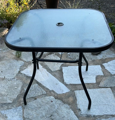 Small Glass And Metal Patio Table And Folding  Side table - Image 1 of 8