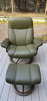 Dark Olive Ekornes Chair and Footrest - Image 1 of 6