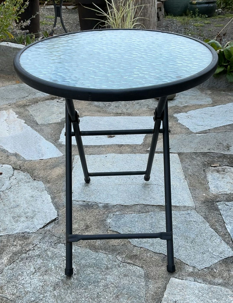 Small Glass And Metal Patio Table And Folding  Side table - image 5 of 8