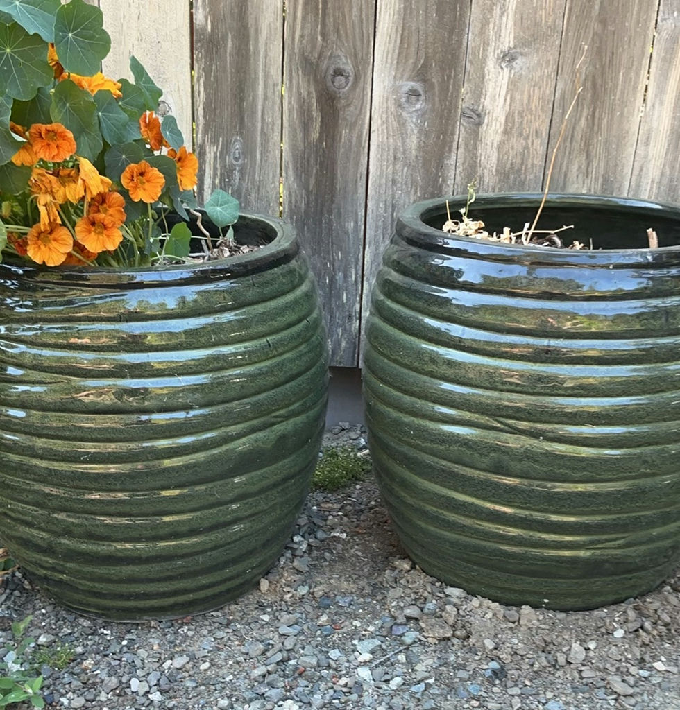 Pair Of Green Ceramic Planters - image 1 of 5