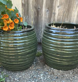 Pair Of Green Ceramic Planters - thumbnail 1 of 5