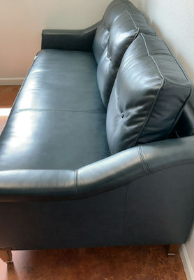 7 Foot Blue Abbyson Leather Couch - Image 1 of 9