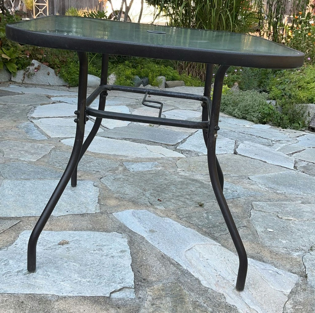 Small Glass And Metal Patio Table And Folding Side table - image 3 of 8