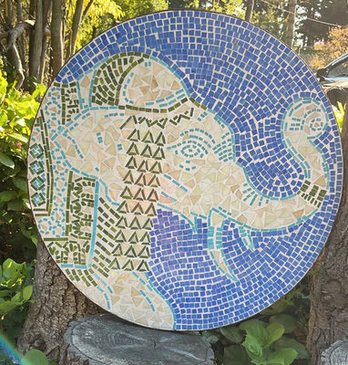 Mosaic Elephant on Metal Table Top Yard Art - Image 1 of 4