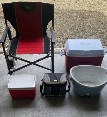Camp Chair, Coolers And Cool Folding Bench - Image 1 of 18