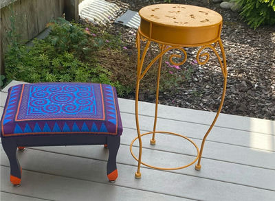 Boho Footstool and Side Table - Image 1 of 7