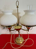 Two-Light Brass Table Lamp with White Glass Shades - thumbnail 2 of 2