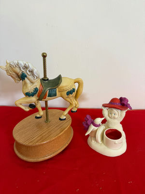 Carousel Horse Music Box and Ceramic Figurine Candle Holder - Image 1 of 2