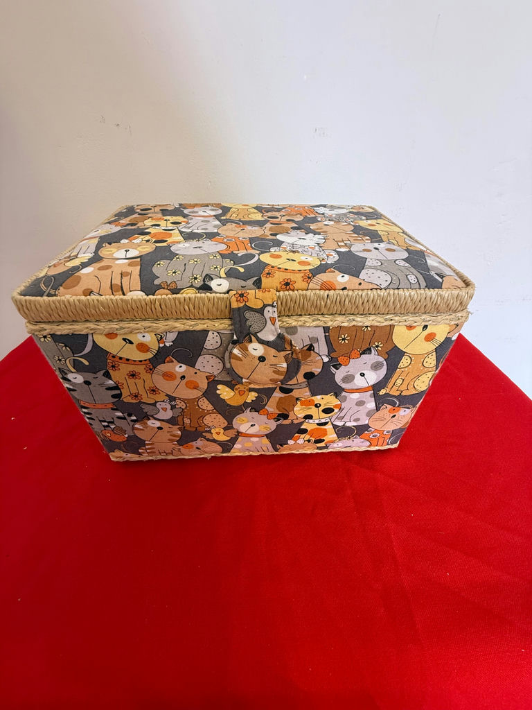 Cat Pattern Sewing Basket with Sewing Supplies - image 1 of 3