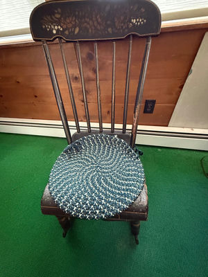 Wooden Chair with Braided Seat Cushion - Image 1 of 3