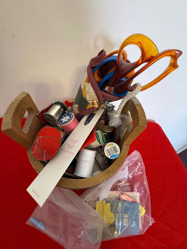 Wooden Sewing Basket with Sewing Supplies - image 1 of 2