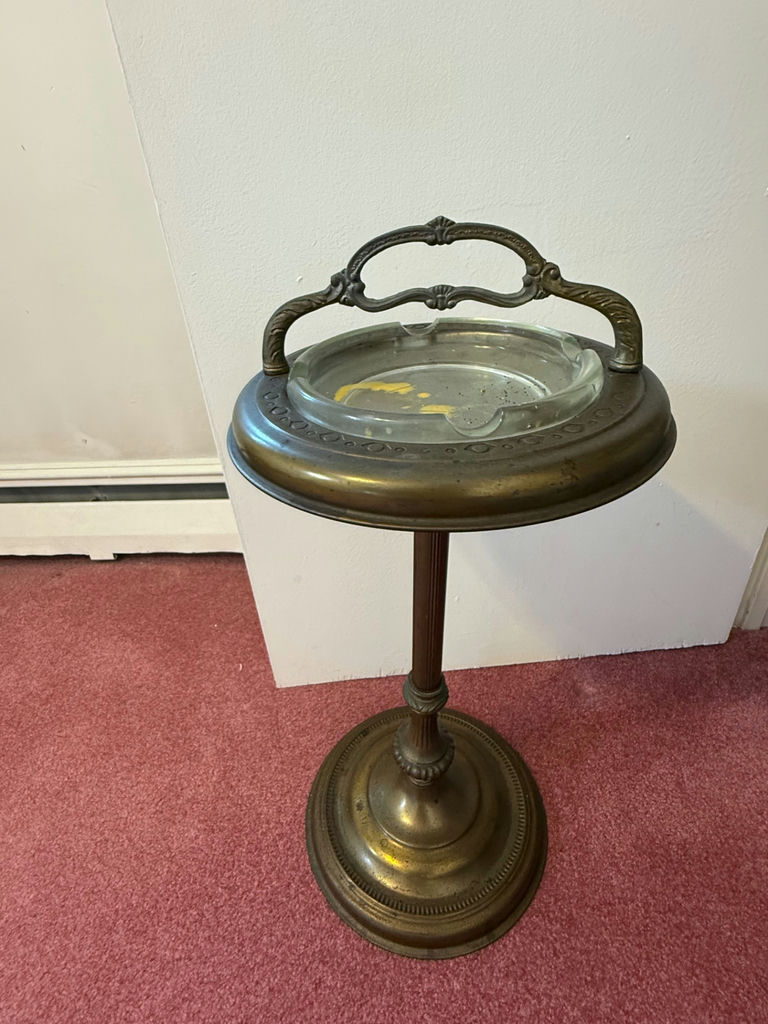 Vintage 1950s Metal Standing Ashtray with Glass Insert - image 1 of 3