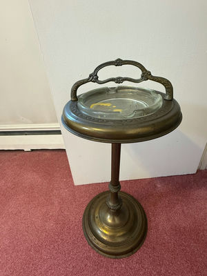 Vintage 1950s Metal Standing Ashtray with Glass Insert - Image 1 of 3