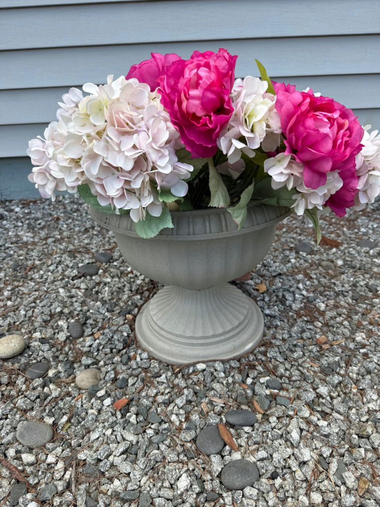 2 Artificial Floral Arrangement in resin Pedestal Urns - image 1 of 3