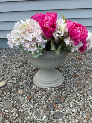 2 Artificial Floral Arrangement in resin Pedestal Urns - Image 1 of 3