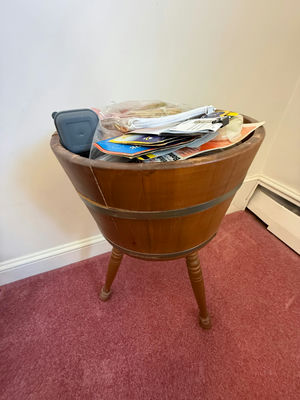 Wooden Sewing Basket Table with Sewing Supplies - Image 1 of 3