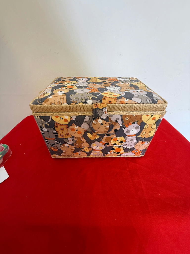 Cat Pattern Sewing Basket with Sewing Supplies - image 2 of 3