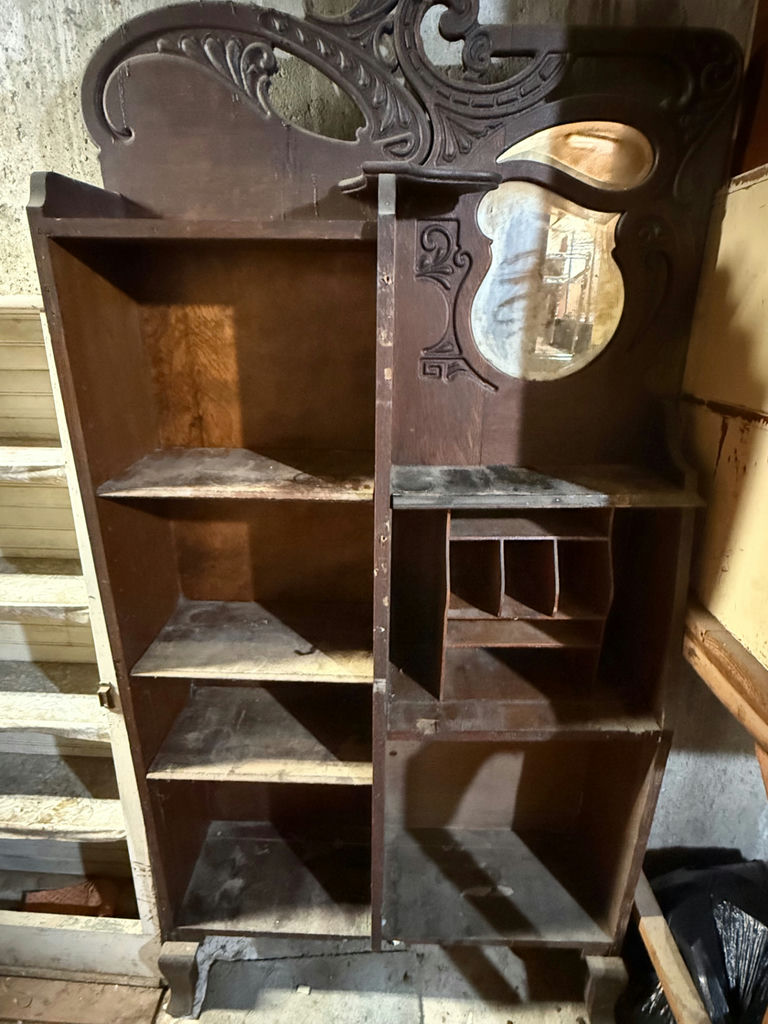 Antique Wooden Shelf Cabinet with Mirror - image 2 of 2
