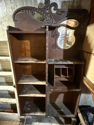 Antique Wooden Shelf Cabinet with Mirror - Image 1 of 2