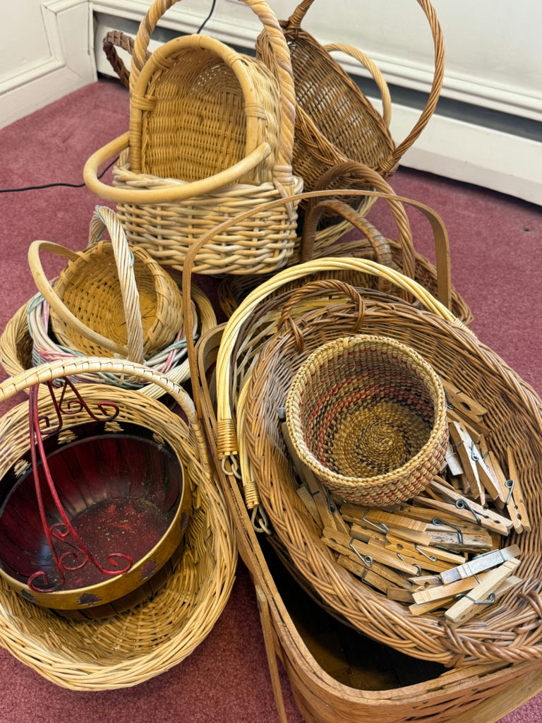 Assorted Wicker and Woven Baskets with Wooden Clothespins - image 1 of 3
