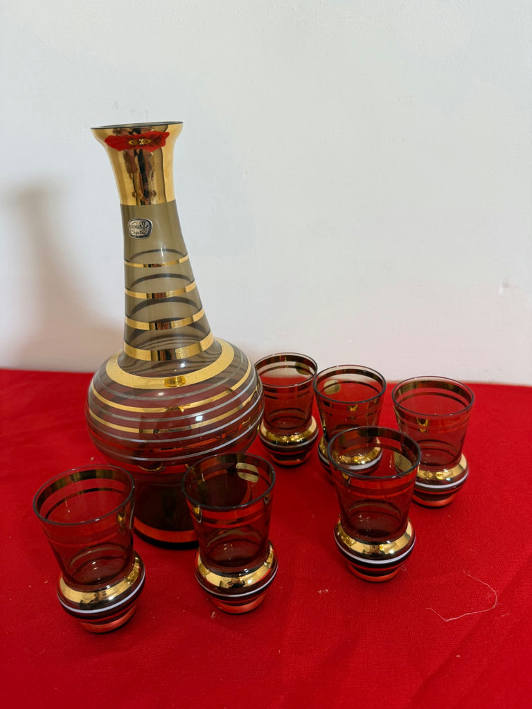 Vintage Bohemia Crystal Decanter and Six Glasses - image 1 of 2